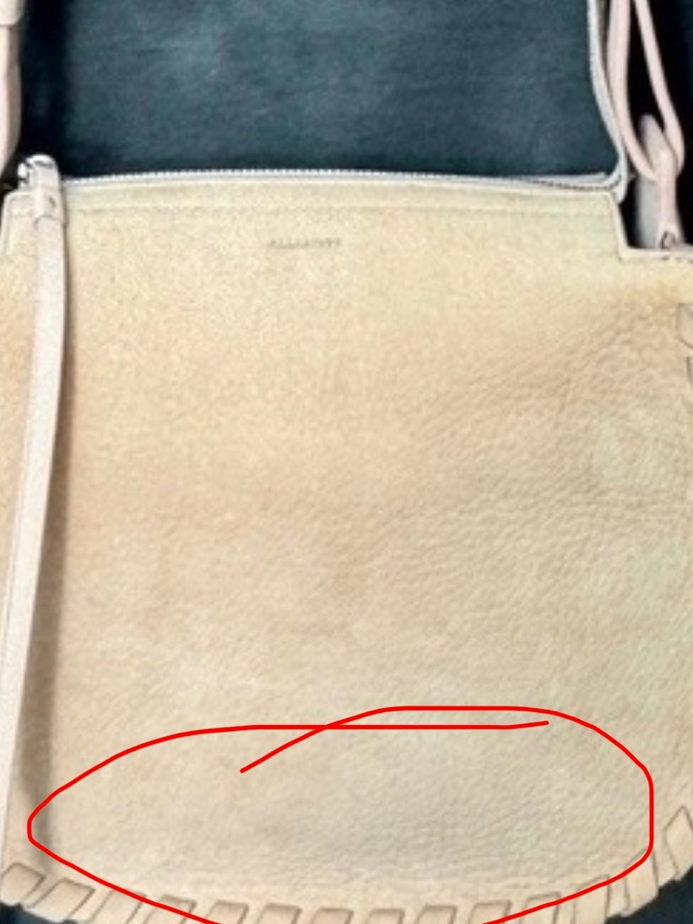 AllSaints Leather Suede Crossbody Bag Beige Tan Tassel Fringe Festival Boho Fall - Picture 13 of 14